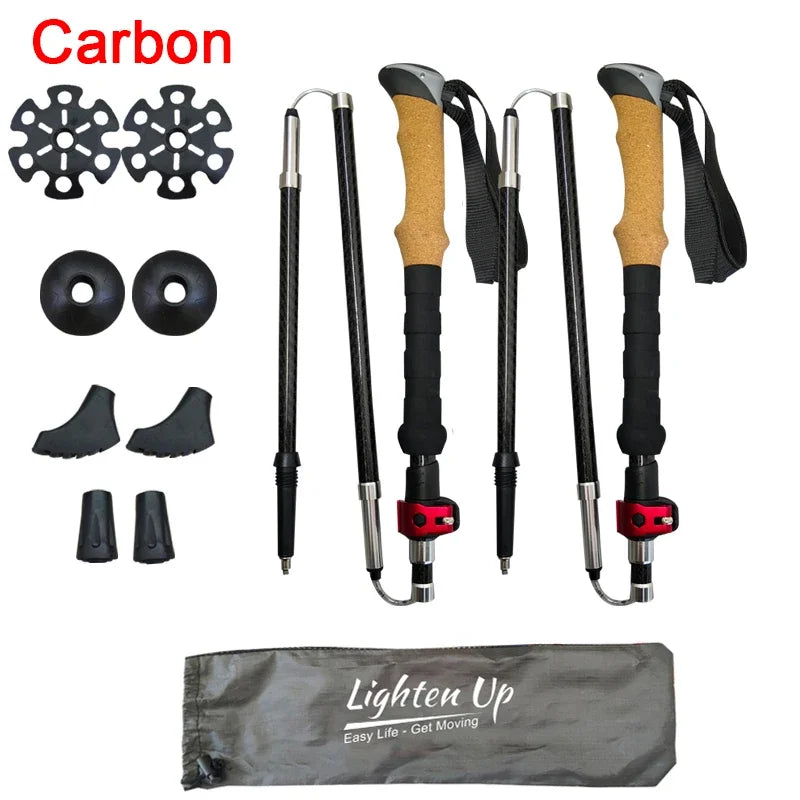 2 PCS 5-Section Outdoor Fold Trekking Pole Cane Camping Portable Walking Hiking Stick For Nordic 등산스틱 Climbing Stick Into Bag