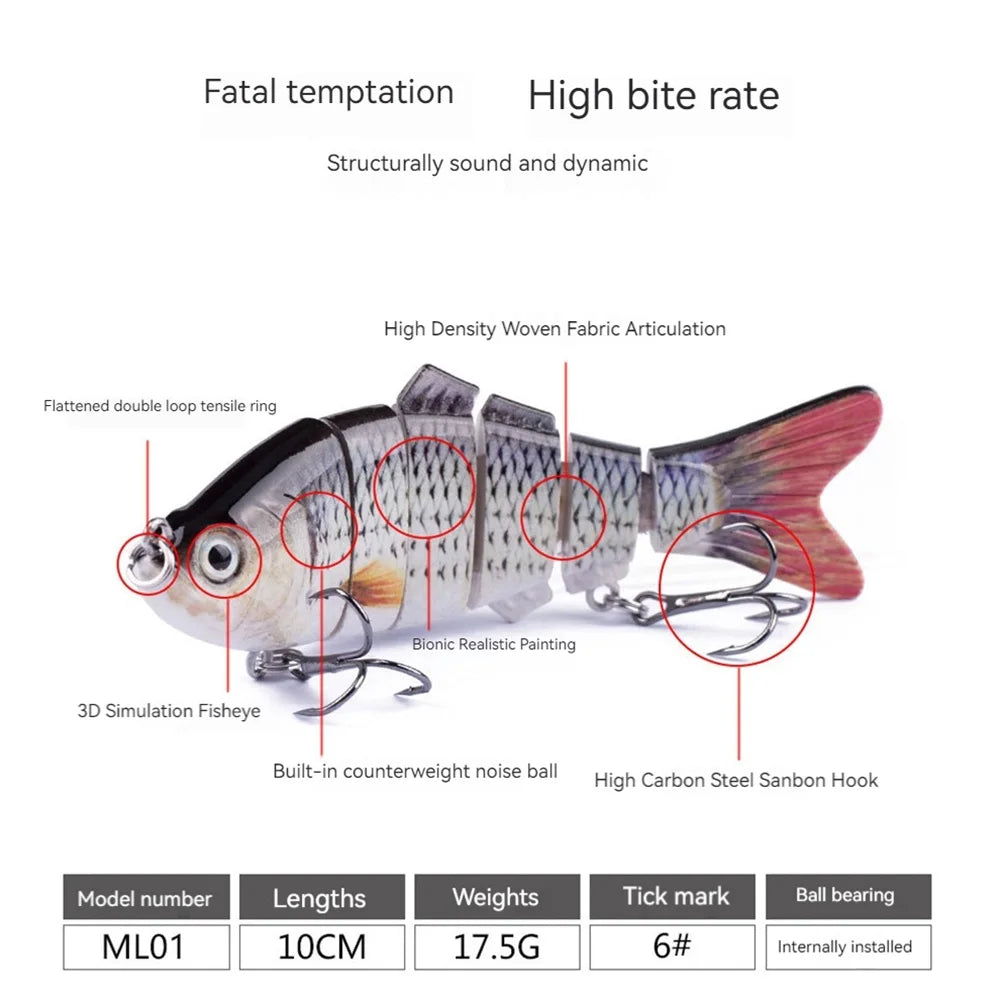 Robotic Fishing Lure 10cm With Treble Hooks 3D Eyes Bionic Swimming Bait