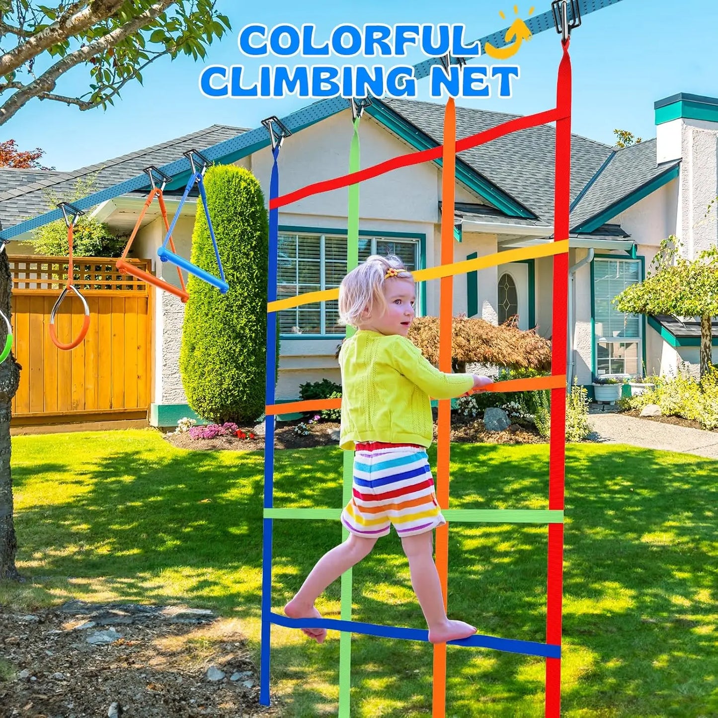 50 FT Ninja Warrior Obstacle Course Swing Set for Kids with Weather-Proof Accessories, Outdoor Playset