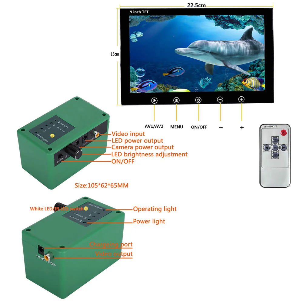 MountainOne 9 Inch Underwater Fishing Camera 15M Cable 1000TVL LEDs Infrared