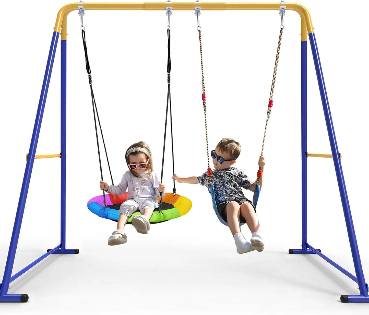 Heavy-Duty A-Frame Swing Set with Saucer and Belt Seats, 440lbs Capacity for Kids and Adults in Backyard