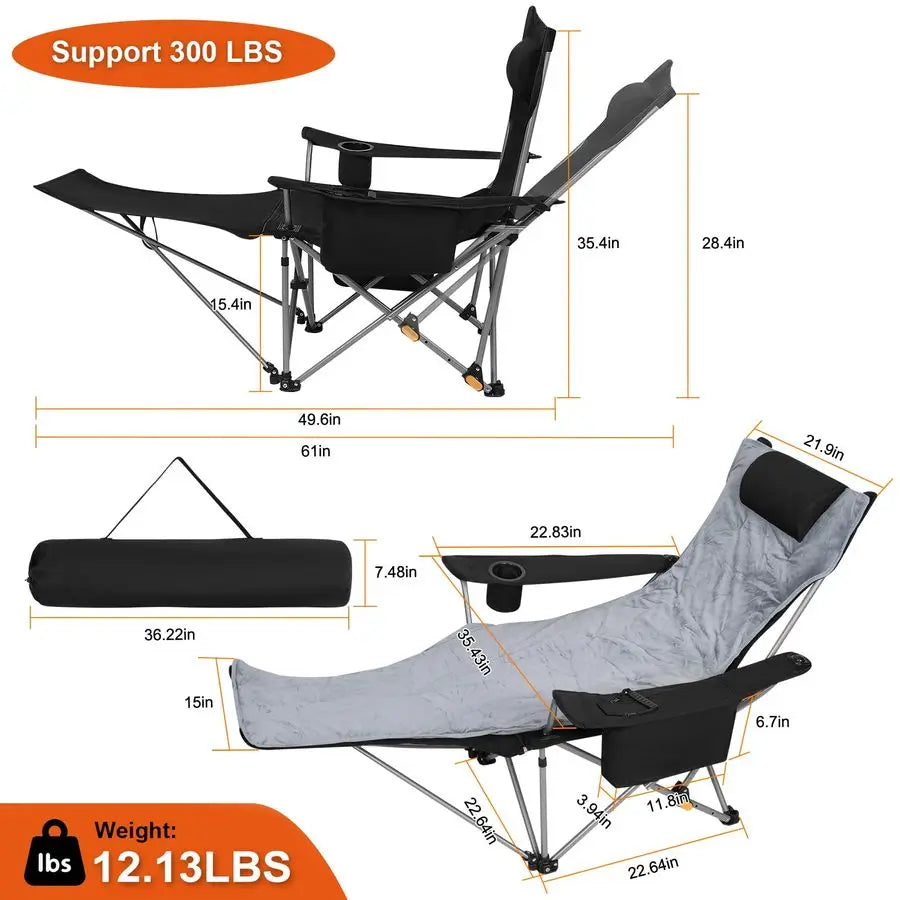 2PK 4Position Reclining Camping Chair with Removable Footrest, Blanket Cotton Cushion, 2in1 Adjustable Portable Lounge Chair wit