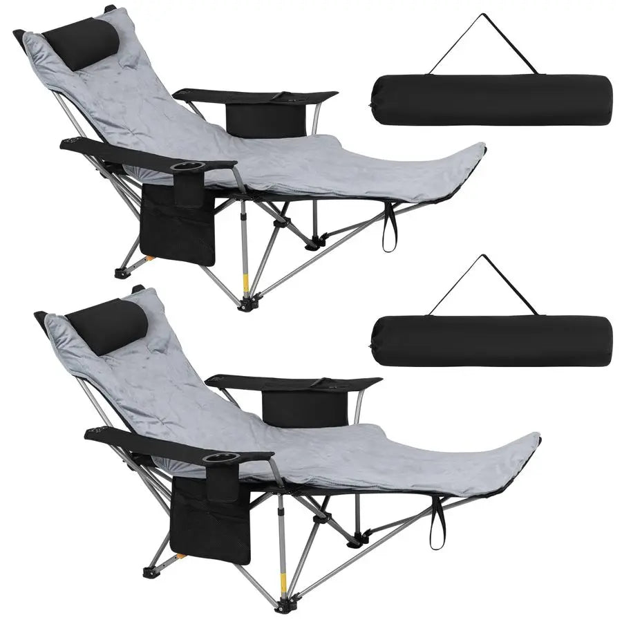2PK 4Position Reclining Camping Chair with Removable Footrest, Blanket Cotton Cushion, 2in1 Adjustable Portable Lounge Chair wit