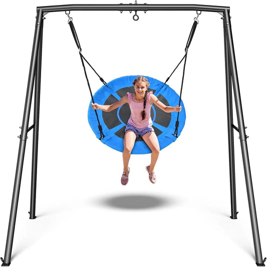 Heavy Duty Saucer Swing Set with Frame for Kids Outdoor Play, Supports 440lbs, Easy Assembly