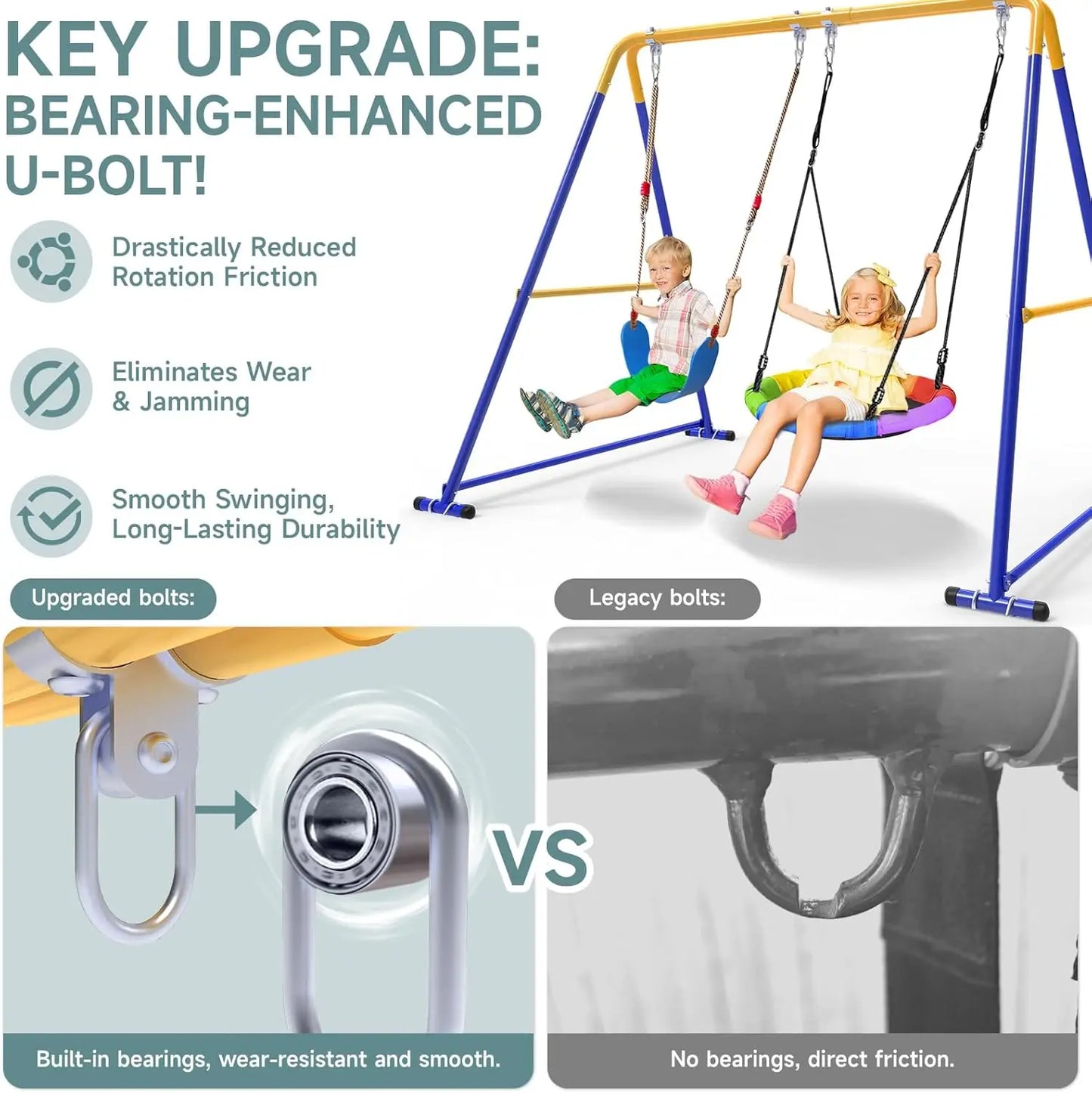 Heavy-Duty A-Frame Swing Set with Saucer and Belt Seats, 440lbs Capacity for Kids and Adults in Backyard