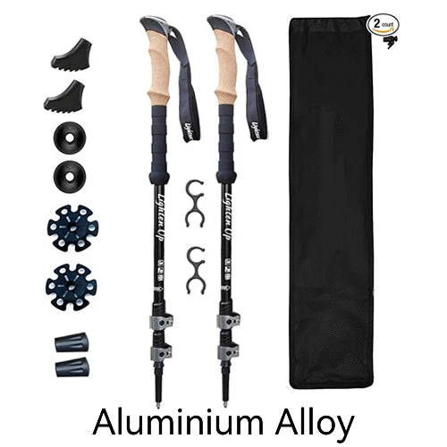 2 PCS 5-Section Outdoor Fold Trekking Pole Cane Camping Portable Walking Hiking Stick For Nordic 등산스틱 Climbing Stick Into Bag