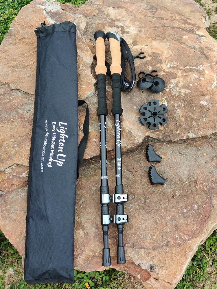 2 PCS 5-Section Outdoor Fold Trekking Pole Cane Camping Portable Walking Hiking Stick For Nordic 등산스틱 Climbing Stick Into Bag