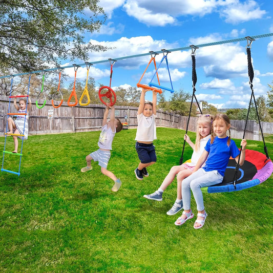 50 FT Ninja Warrior Obstacle Course Swing Set for Kids with Weather-Proof Accessories, Outdoor Playset