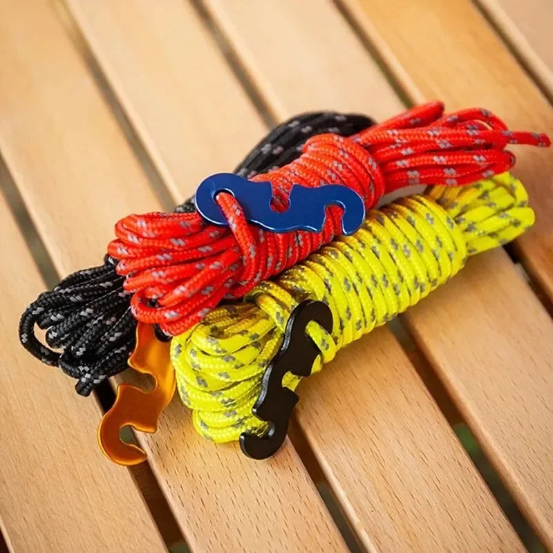 4Pcs Outdoor Guy Lines Tent Cords Reflective Camping Rope with Aluminum Guylines Adjuster Tensioner Pouch for Tent Tarp Canopy