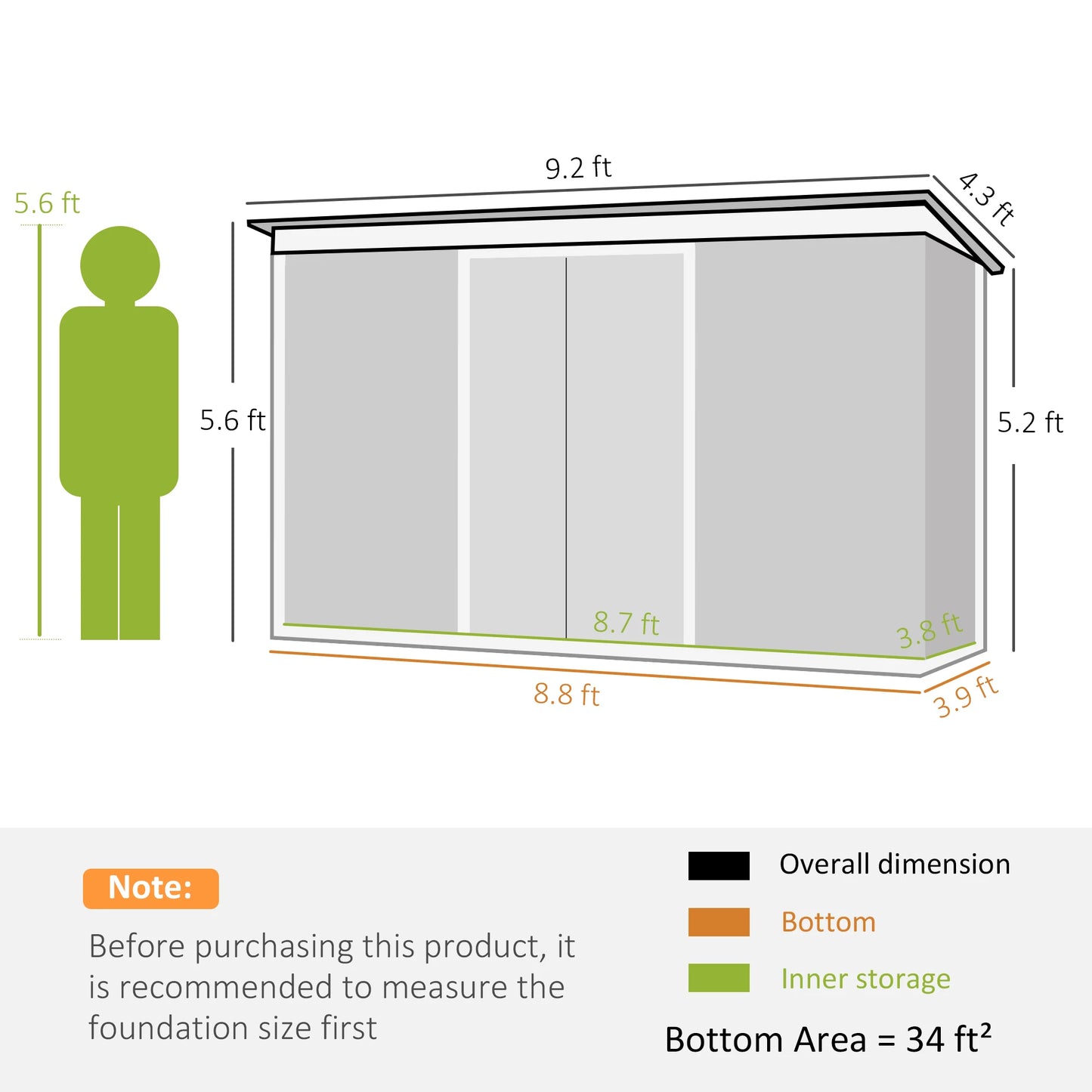9' X 4' Metal Outdoor Storage Shed with Lockable Doors, Gray