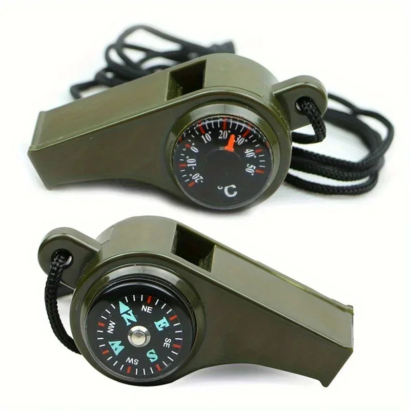 3-in-1 Emergency Survival Whistle with Compass & Thermometer: Ideal for Camping, Hiking, Outdoor Adventures & Events.