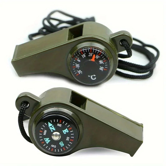 3-in-1 Emergency Survival Whistle with Compass & Thermometer: Ideal for Camping, Hiking, Outdoor Adventures & Events.