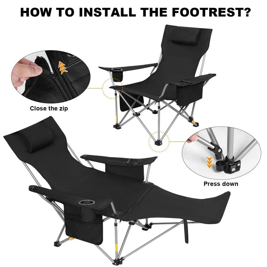 2PK 4Position Reclining Camping Chair with Removable Footrest, Blanket Cotton Cushion, 2in1 Adjustable Portable Lounge Chair wit