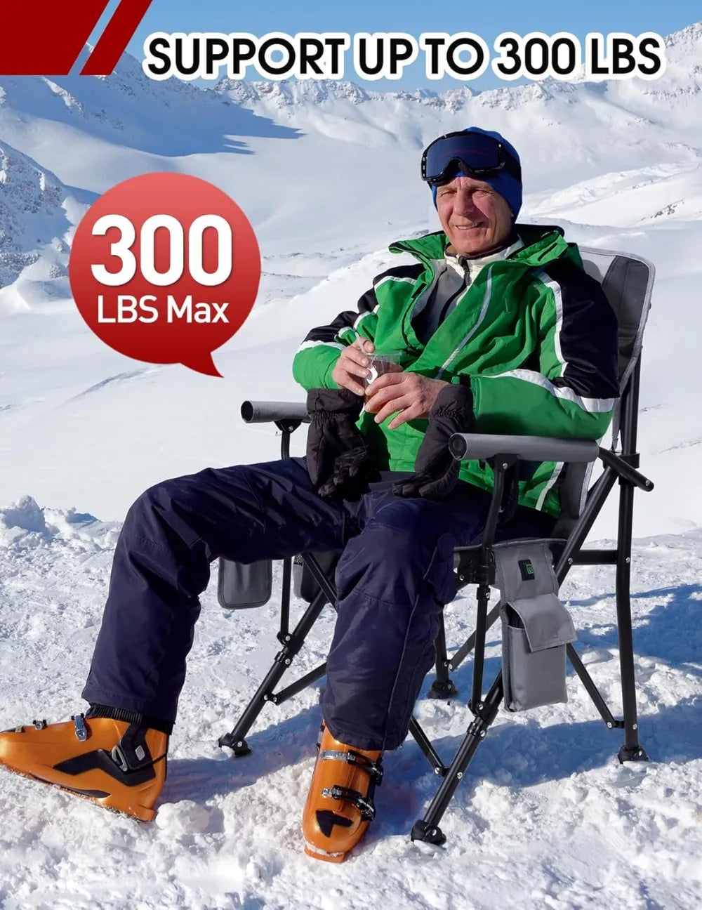 Heated Camping Chair with 3 Temperature Settings, Padded Seat & Back, Cup Holder and Storage Pockets for Outdoor Use