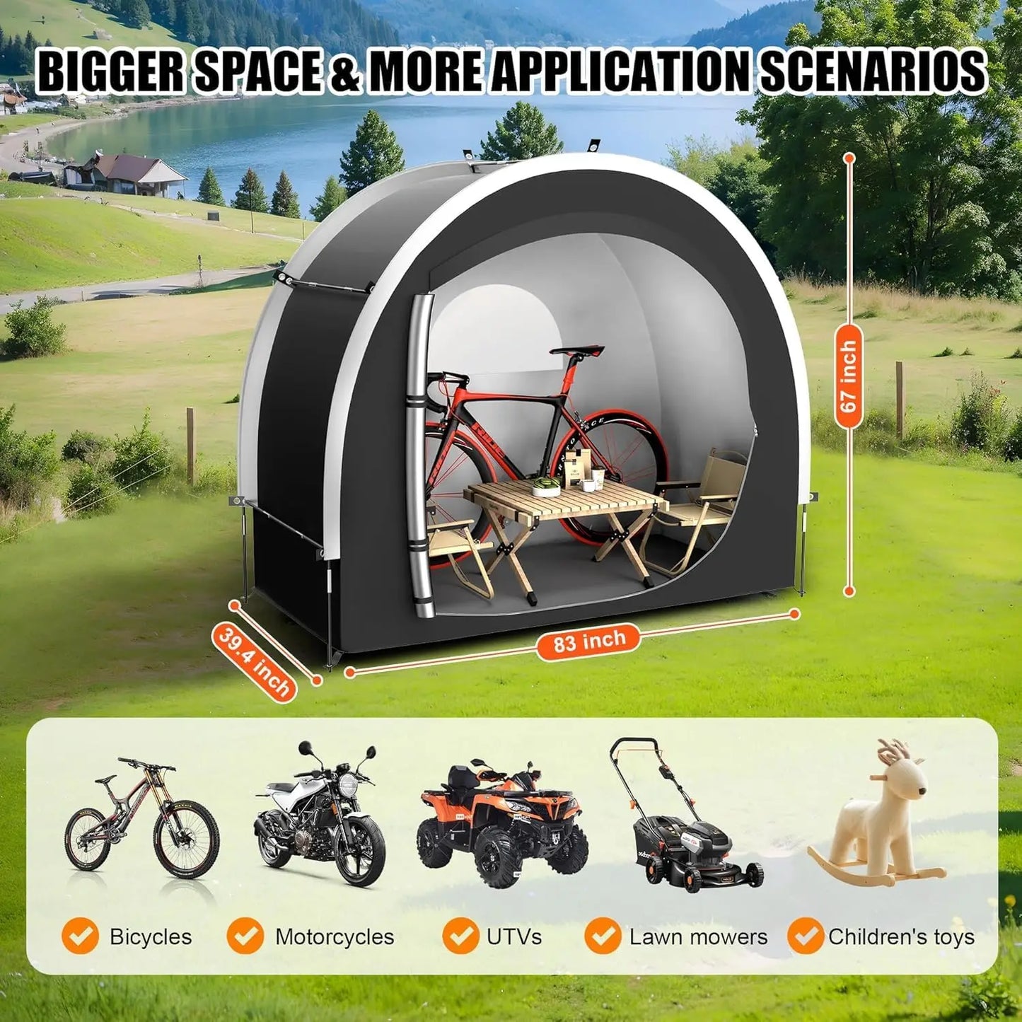 Large Waterproof Storage Tent for Bikes, Motorcycles, and Outdoor Gear - 39.4 Inch Wide Shelter