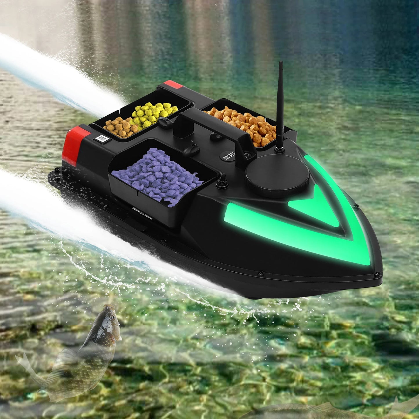 5200mAh GPS Fishing Bait Boat,Remote Control Nest Beater W/ 3/4 Bait Containers and LED Screen,1.5kg/2kg Load Rechargeable