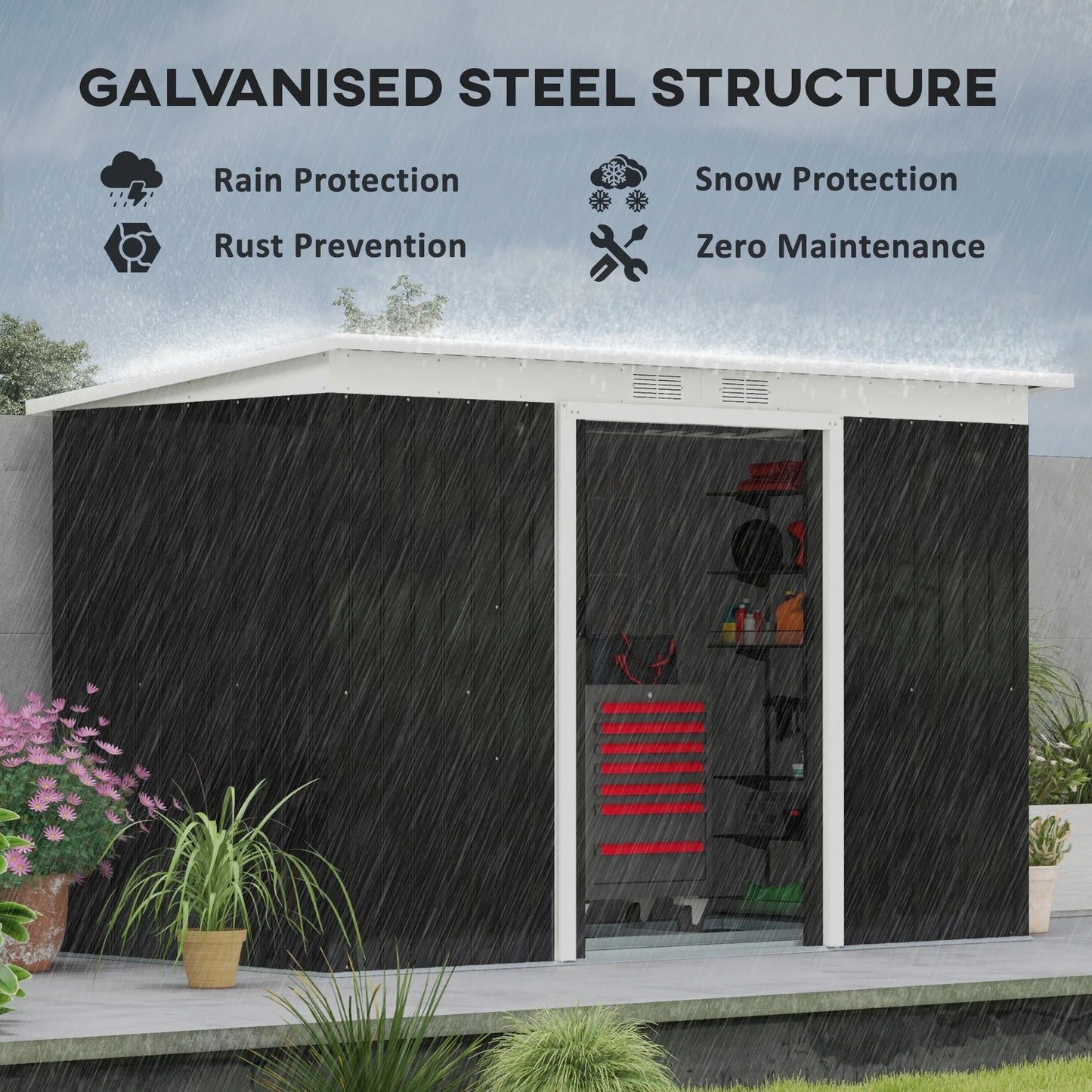 9' X 4' Metal Outdoor Storage Shed with Lockable Doors, Gray