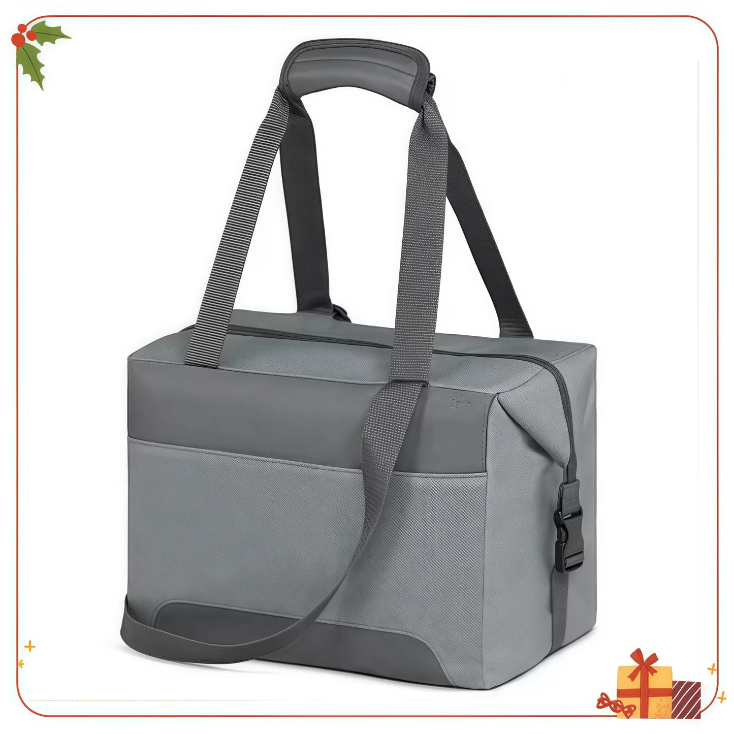 24 Can Soft Sided Cooler, Gray Twill with Ibiza Blue, Insulated Leakproof Bag for Picnics, Beach & Travel