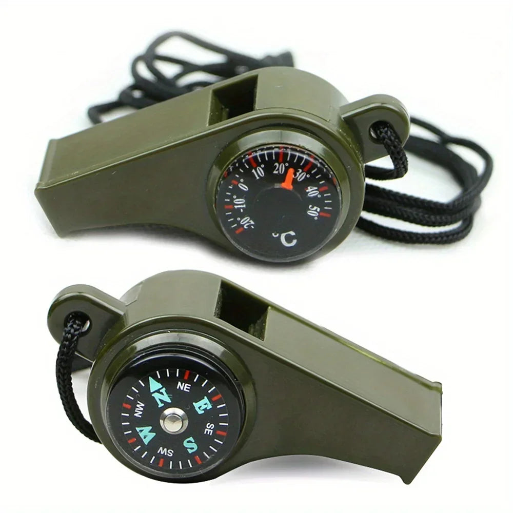 3-in-1 Emergency Survival Whistle with Compass & Thermometer: Ideal for Camping, Hiking, Outdoor Adventures & Events.