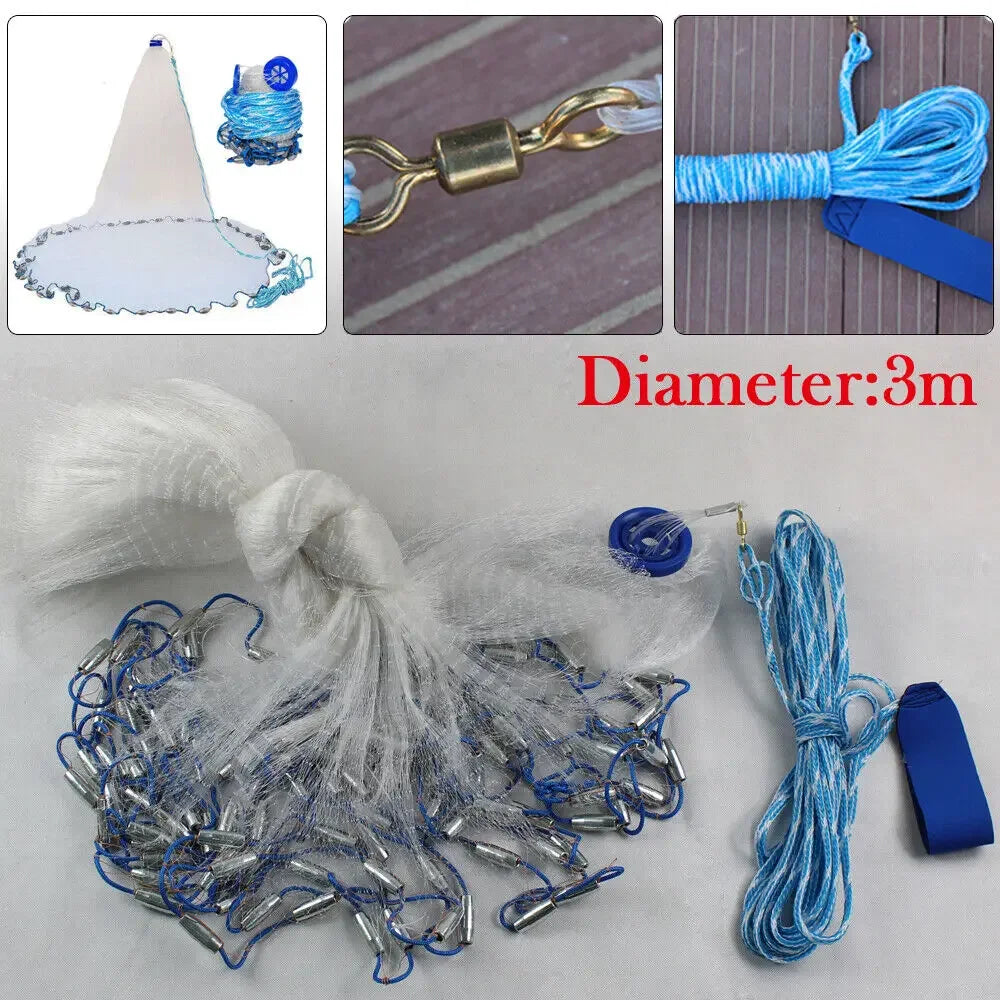 10FT/ 14FT/ 18FT/ 22FT Handmade Saltwater Fishing Cast Net with Sinker, Cast Fishing Net Spin Network Bait Fish Net Old Salt