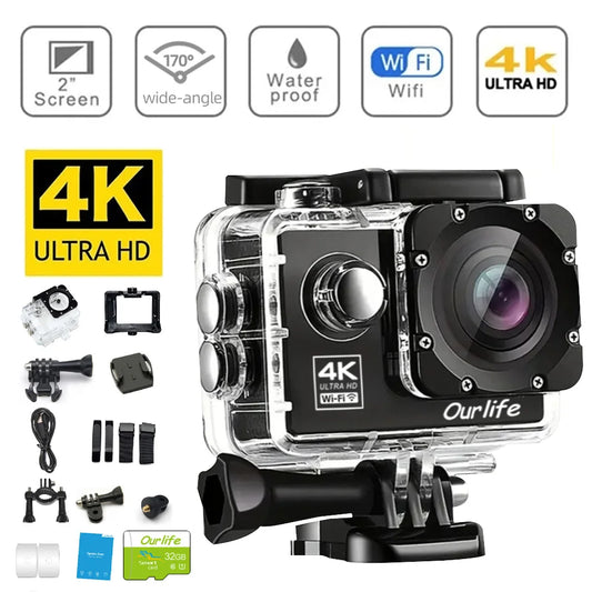 OURLIFE Action Camera Ultra HD 4K 30FPS 16MP WiFi Waterproof 30M
