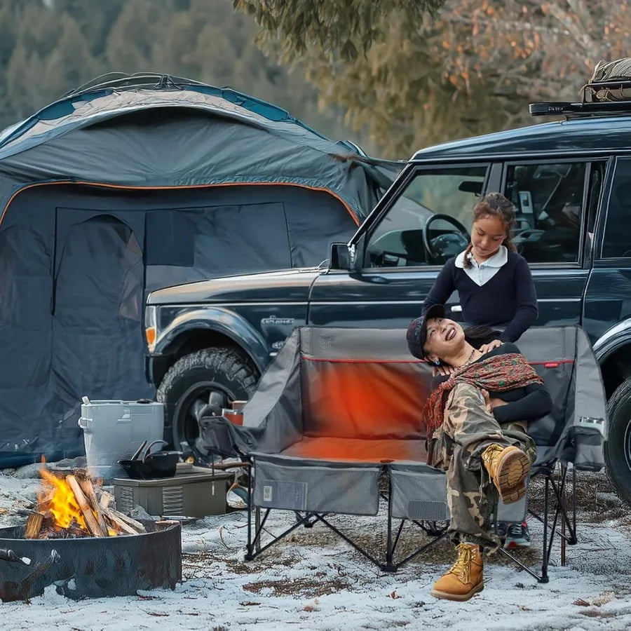 Heated Double Camping Chair 700 lbs Heavy Duty Outdoor Folding Camp Couch with Enhanced Comfort and Durability Ideal for Outdoo