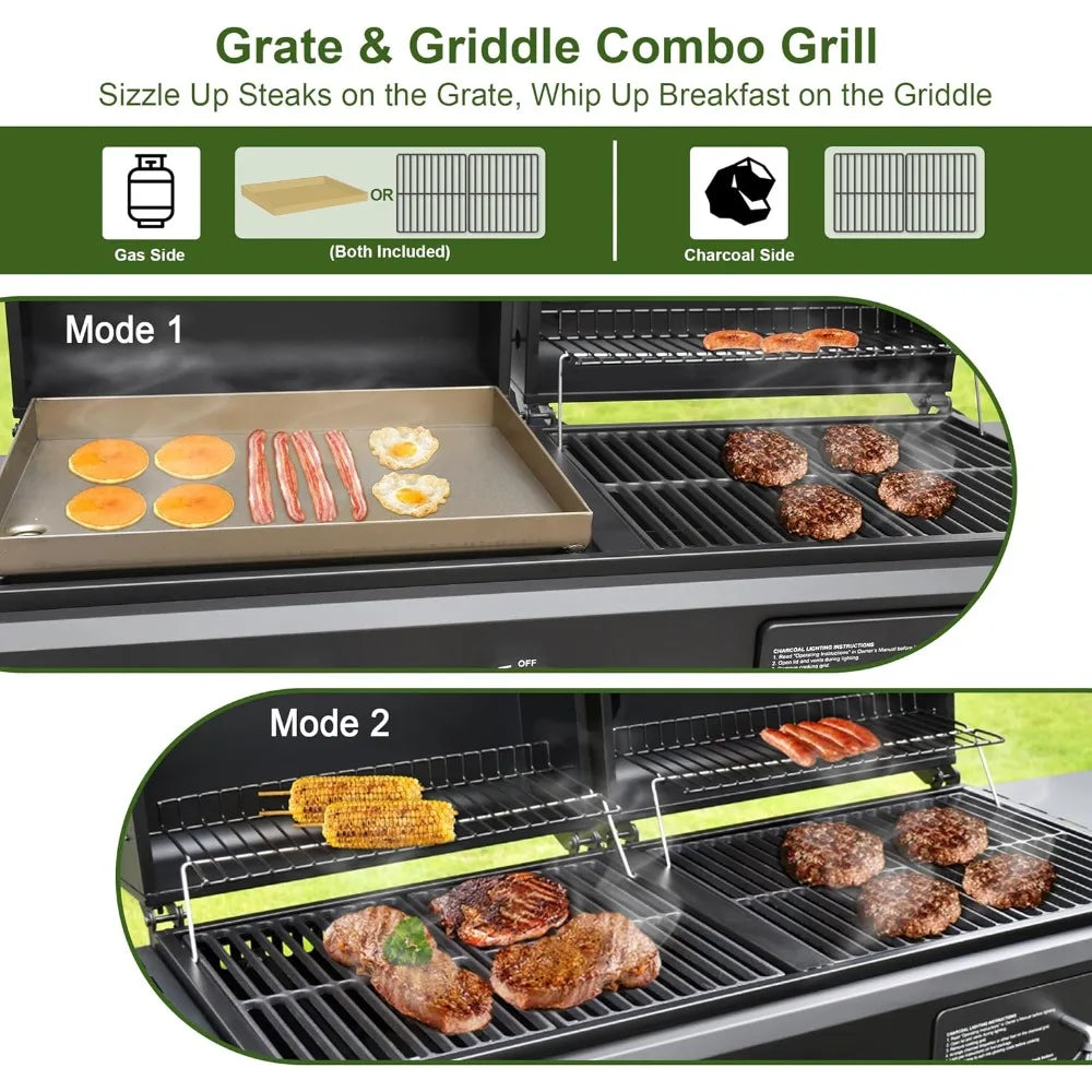 Brand-Man Propane Gas and Charcoal Grill Combo,Grill and Griddle Combo Dual Fuel BBQ Grill with Dual Lids for Outdoor Barbecue,