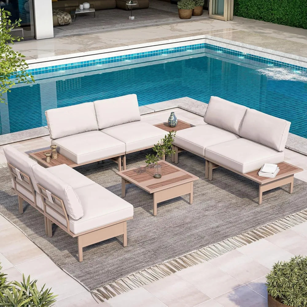 8 Pieces Patio Furniture Set, Outdoor Metal Frame Patio Conversation Sets with Coffee Table & Thick Cushions for Garden, Poolsi