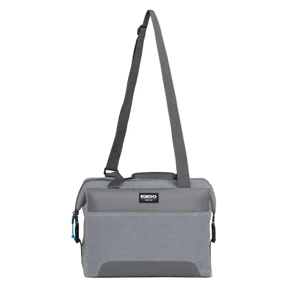 24 Can Soft Sided Cooler, Gray Twill with Ibiza Blue, Insulated Leakproof Bag for Picnics, Beach & Travel