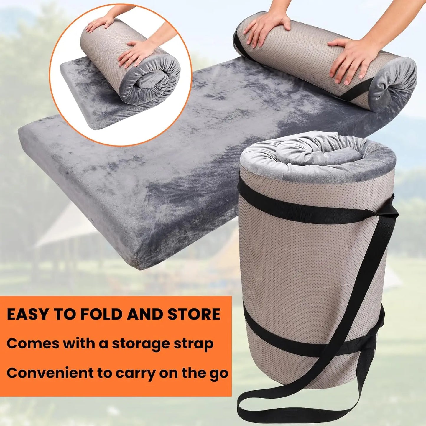 3-Inch Memory Foam Sleeping Pad, Waterproof Roll-Up Camping Mattress for Adults