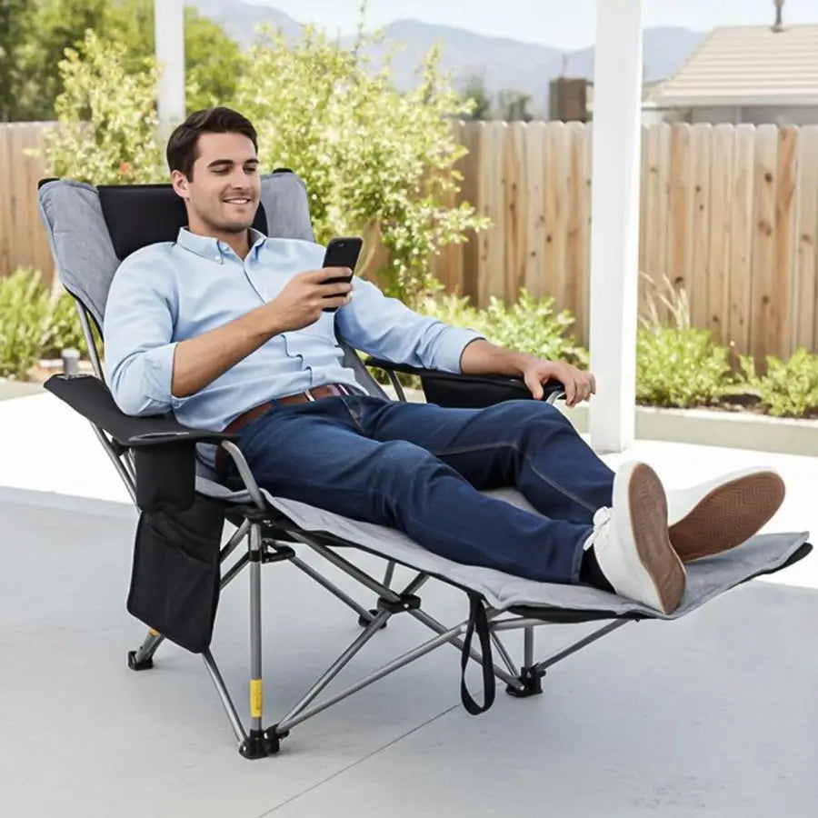 2PK 4Position Reclining Camping Chair with Removable Footrest, Blanket Cotton Cushion, 2in1 Adjustable Portable Lounge Chair wit