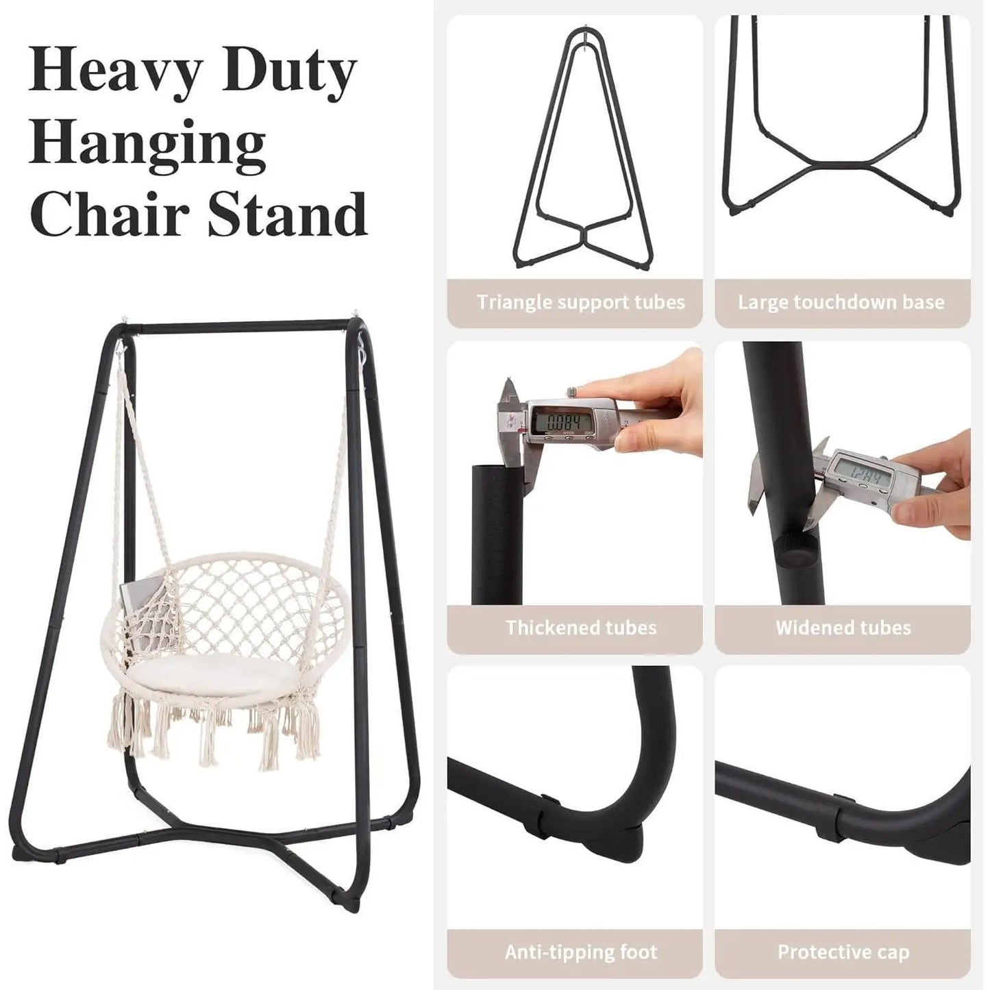 Patio Swing Chair with Stand and Cushion, Heavy Duty Hanging Chair with Stand for Bedroom, 330 lbs Capacity, Patent Pending,