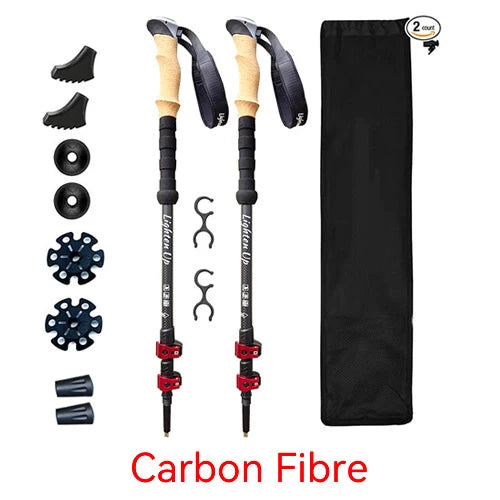 2 PCS 5-Section Outdoor Fold Trekking Pole Cane Camping Portable Walking Hiking Stick For Nordic 등산스틱 Climbing Stick Into Bag
