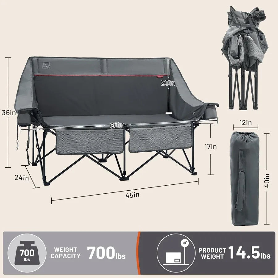 Heated Double Camping Chair 700 lbs Heavy Duty Outdoor Folding Camp Couch with Enhanced Comfort and Durability Ideal for Outdoo