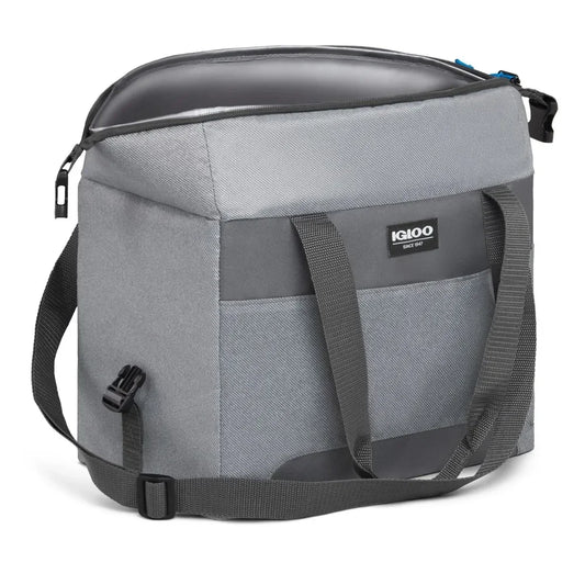 24 Can Soft Sided Cooler, Gray Twill with Ibiza Blue, Insulated Leakproof Bag for Picnics, Beach & Travel
