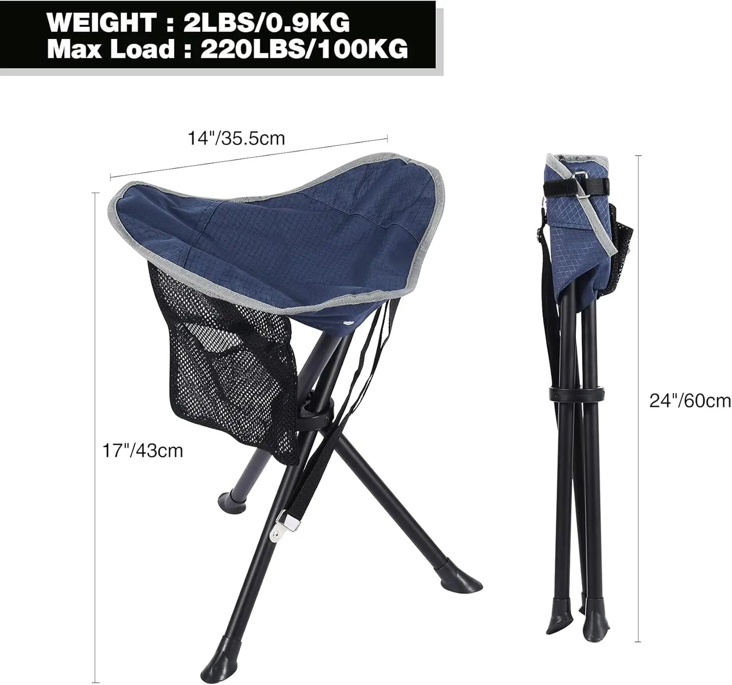 XMSJ 2 Pack Heavy Duty Folding Camping Stool Tripod Chair Lightweight Blue
