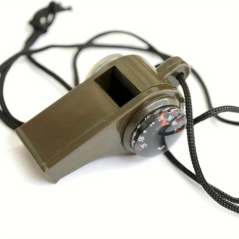 3-in-1 Emergency Survival Whistle with Compass & Thermometer: Ideal for Camping, Hiking, Outdoor Adventures & Events.