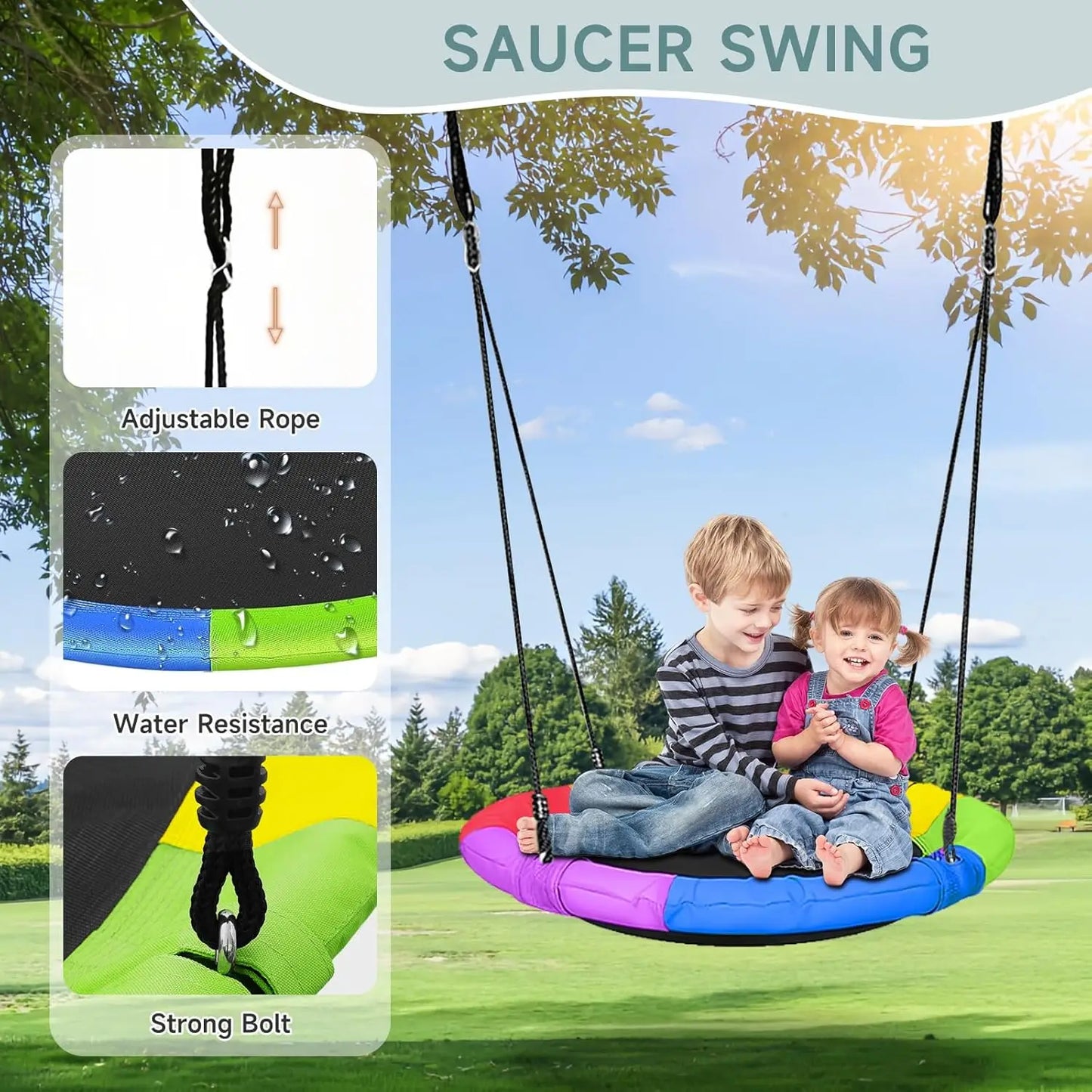 Heavy-Duty A-Frame Swing Set with Saucer and Belt Seats, 440lbs Capacity for Kids and Adults in Backyard