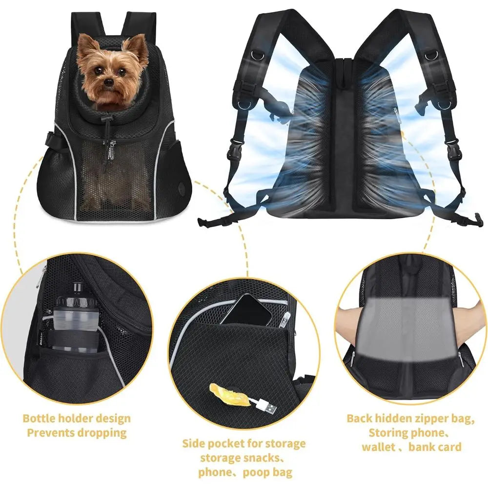 Pet Dog Carrier Backpack Small Dog Front Backpack Ventilated Mesh Dog Travel Back Pack with Safety Belt for Travel Hiking Cyclin