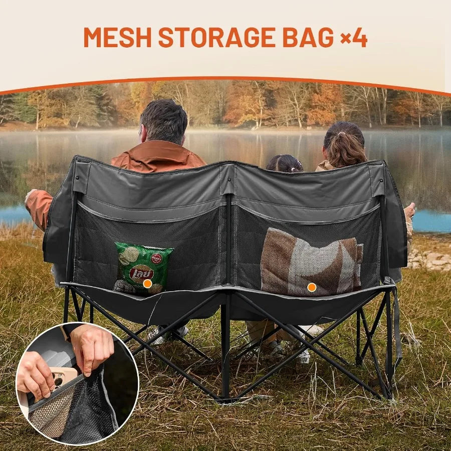Heated Double Camping Chair 700 lbs Heavy Duty Outdoor Folding Camp Couch with Enhanced Comfort and Durability Ideal for Outdoo