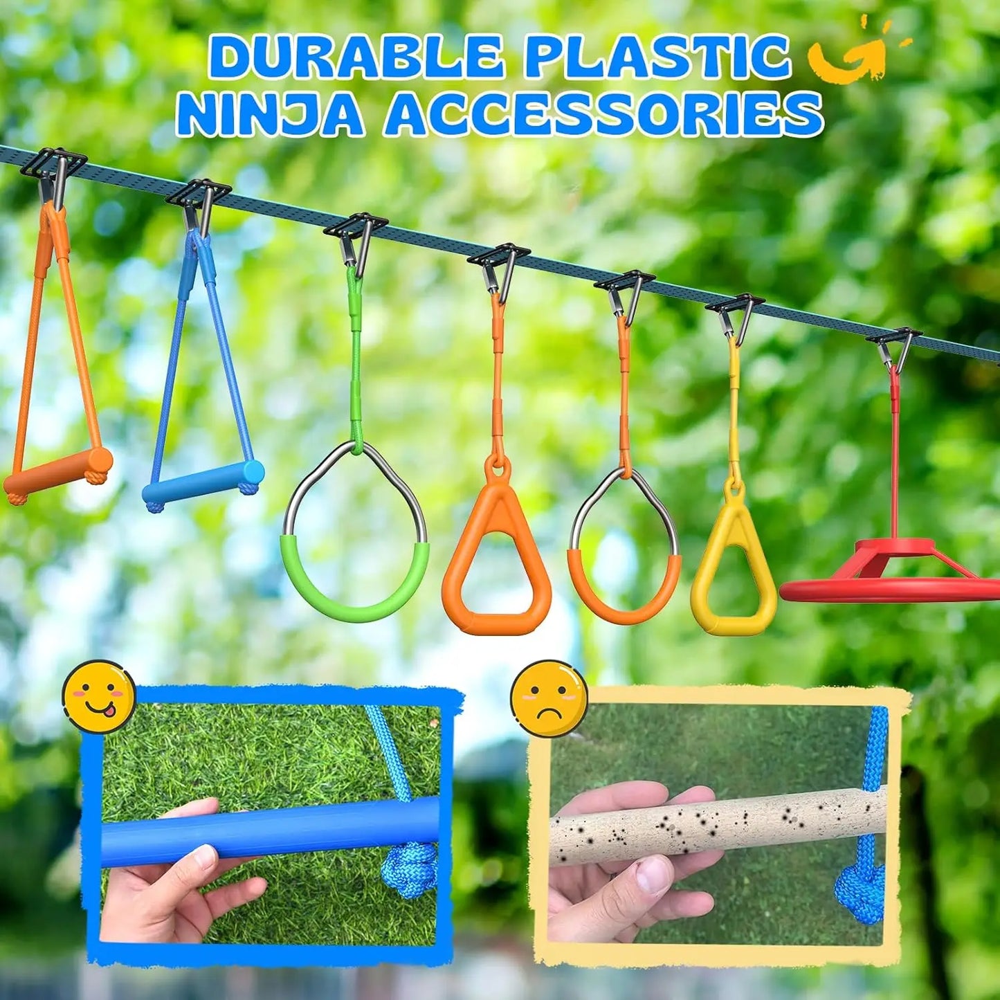 50 FT Ninja Warrior Obstacle Course Swing Set for Kids with Weather-Proof Accessories, Outdoor Playset