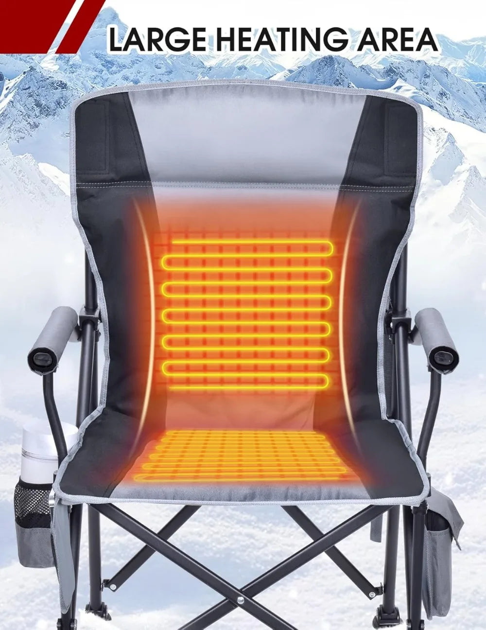Heated Camping Chair with 3 Temperature Settings, Padded Seat & Back, Cup Holder and Storage Pockets for Outdoor Use