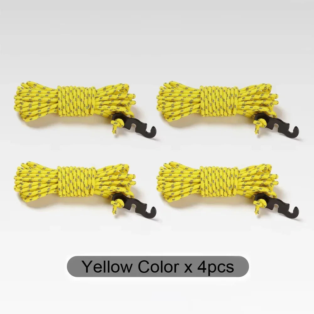 4Pcs Outdoor Guy Lines Tent Cords Reflective Camping Rope with Aluminum Guylines Adjuster Tensioner Pouch for Tent Tarp Canopy
