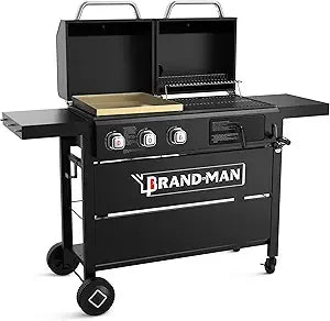 Brand-Man Propane Gas and Charcoal Grill Combo,Grill and Griddle Combo Dual Fuel BBQ Grill with Dual Lids for Outdoor Barbecue,