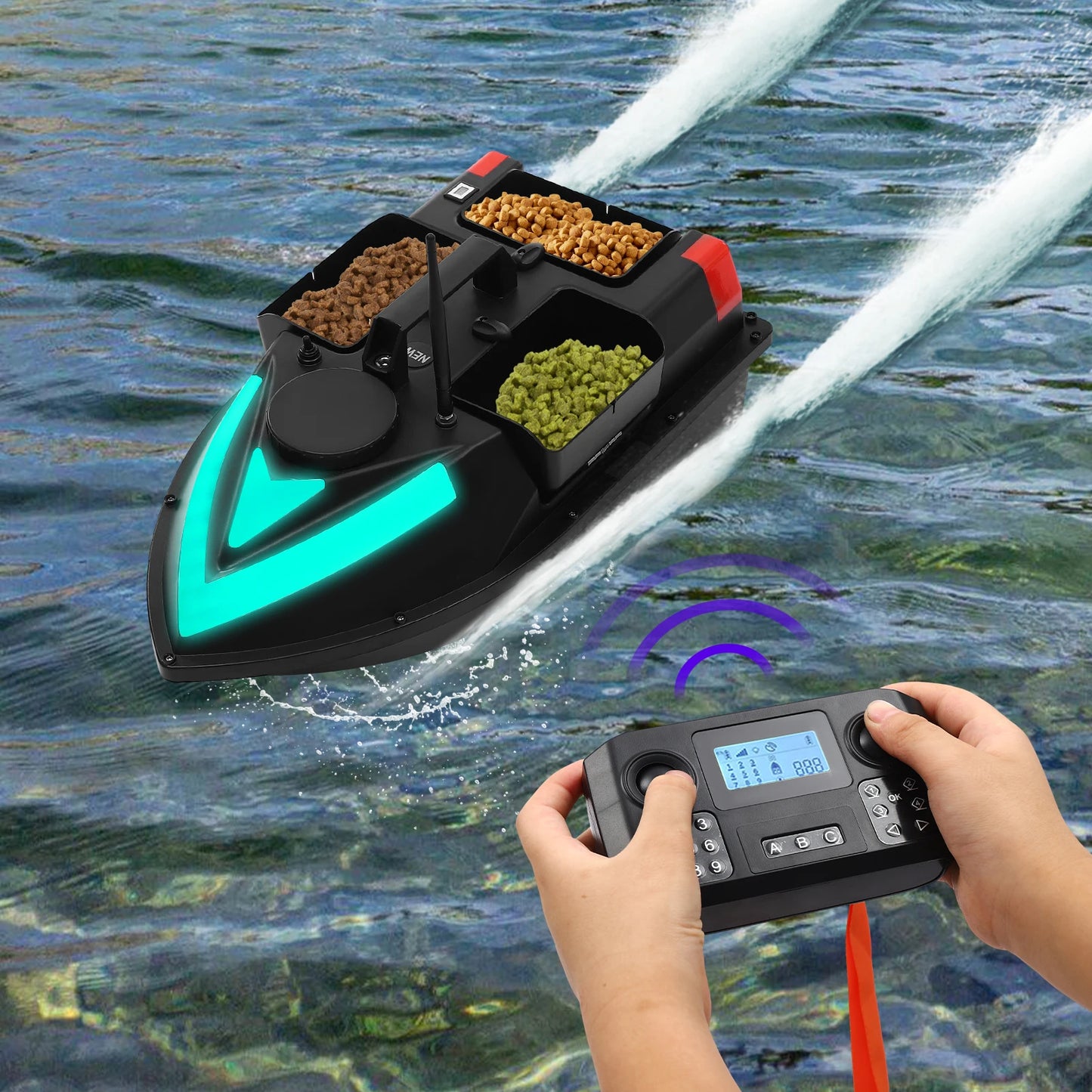 5200mAh GPS Fishing Bait Boat,Remote Control Nest Beater W/ 3/4 Bait Containers and LED Screen,1.5kg/2kg Load Rechargeable