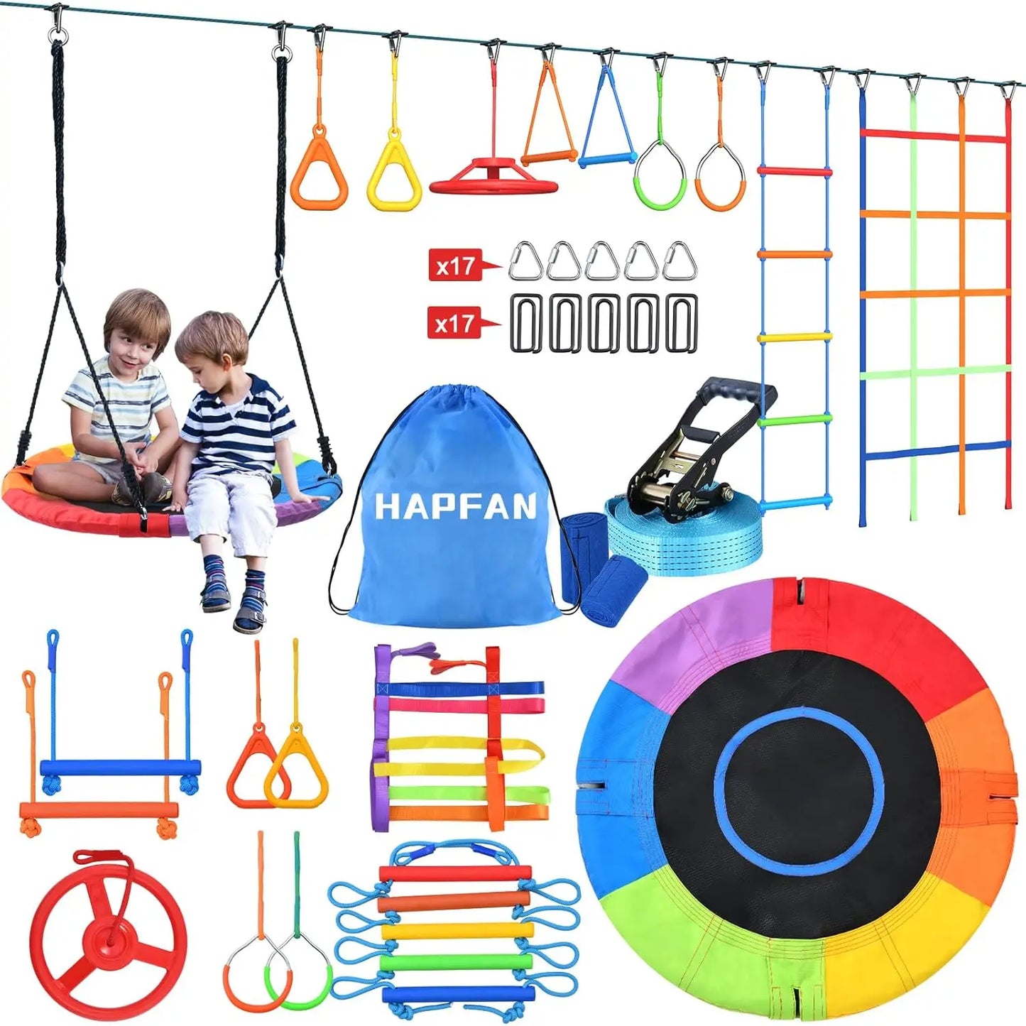 50 FT Ninja Warrior Obstacle Course Swing Set for Kids with Weather-Proof Accessories, Outdoor Playset