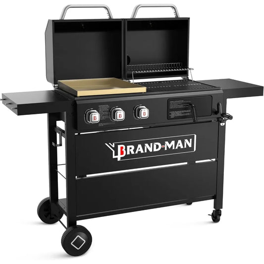 Brand-Man Propane Gas and Charcoal Grill Combo,Grill and Griddle Combo Dual Fuel BBQ Grill with Dual Lids for Outdoor Barbecue,