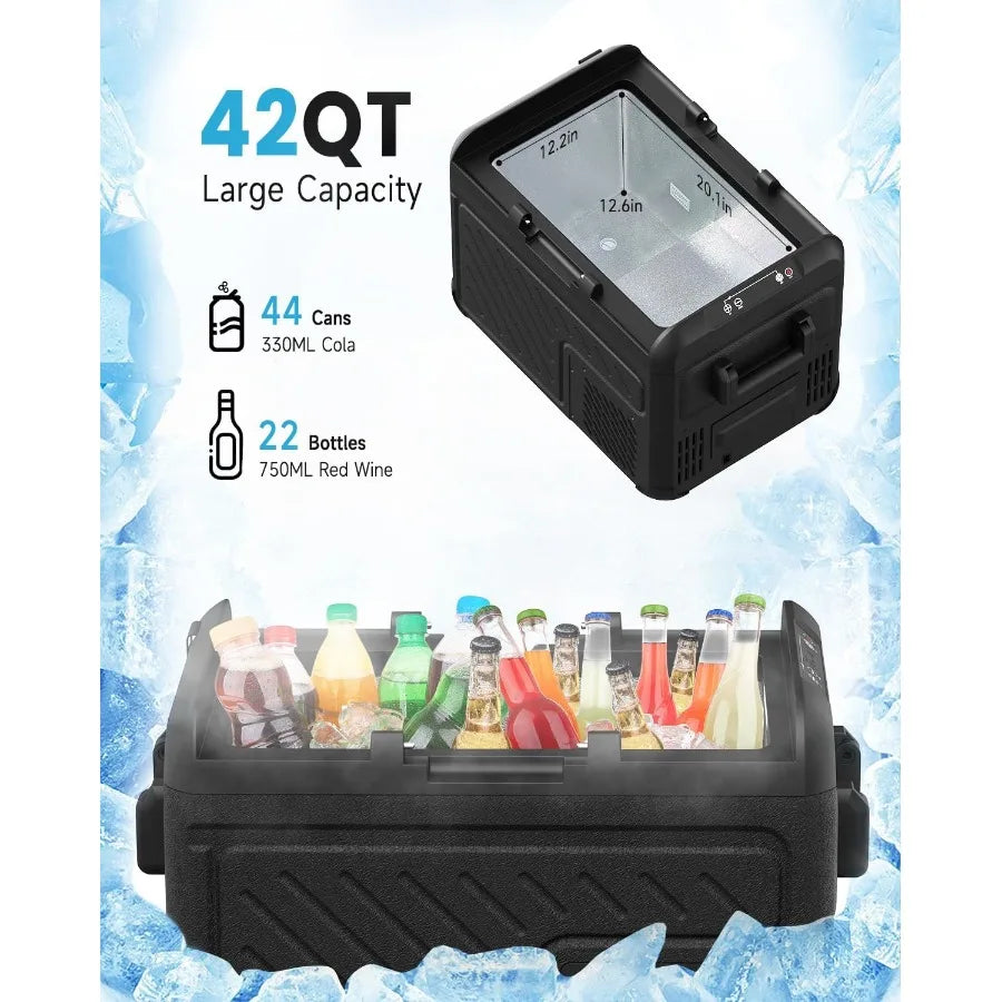 Car Refrigerator 40Liter 42qt RV Refrige with 12/24V DC 110-240V AC Portable Freezer Electric Compressor Cooler For Car RV Camp