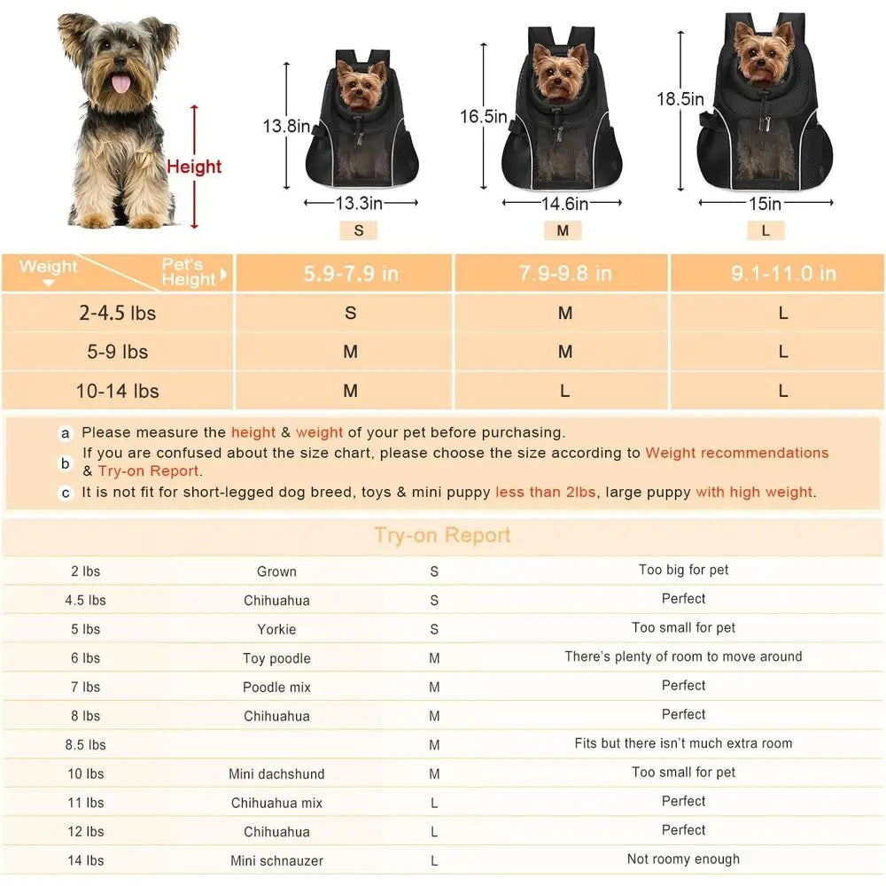 Pet Dog Carrier Backpack Small Dog Front Backpack Ventilated Mesh Dog Travel Back Pack with Safety Belt for Travel Hiking Cyclin