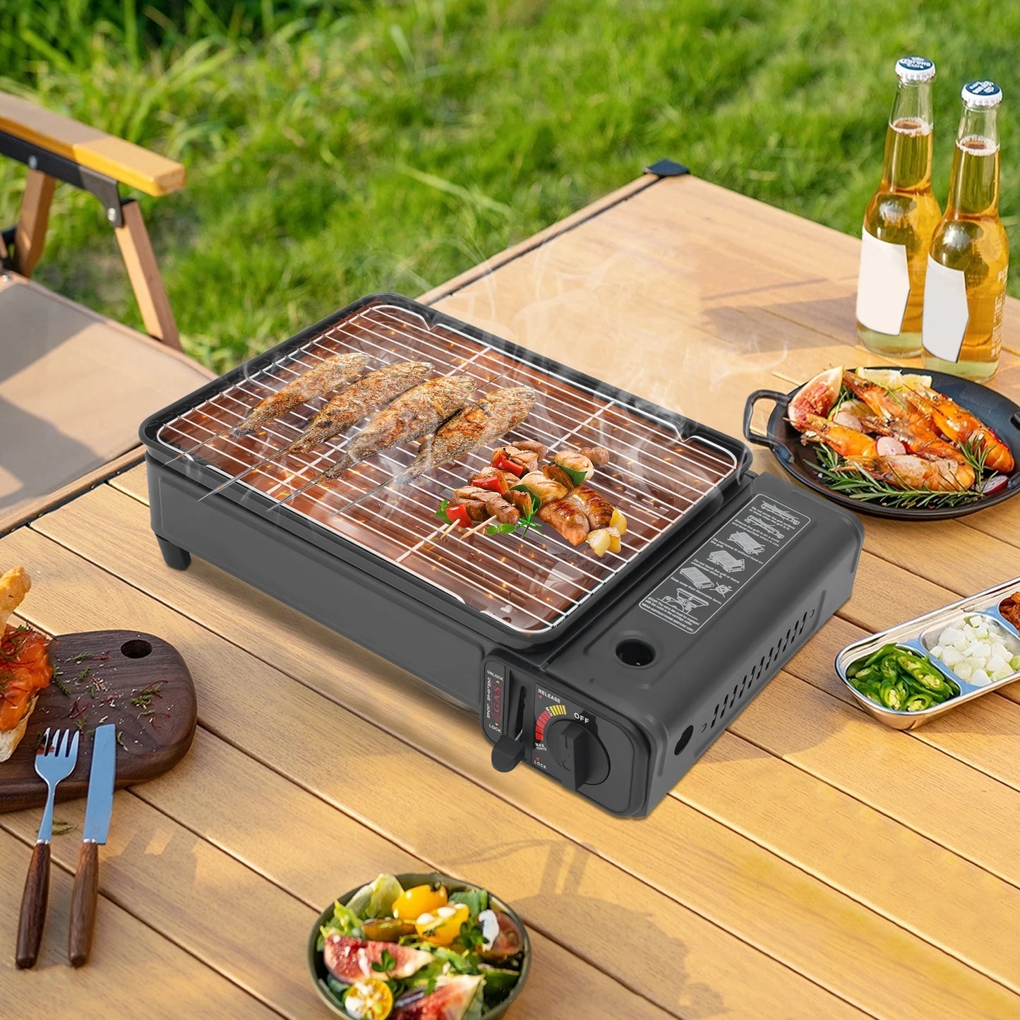 Powerful 2.2KW Portable Gas BBQ Grill Stove for Outdoor Camping Picnic Windproof Lightweight with Carry Case & Accessories